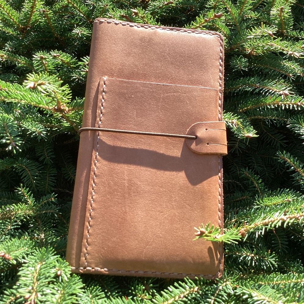 Stitch Raw Thick Leather Unique Checkbook Pocketbook Billfold Wallet